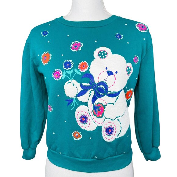 Vintage Honors 90s Teddy Bear Soft Pullover Sweatshirt Made in USA 10 / 12 - Picture 8 of 9